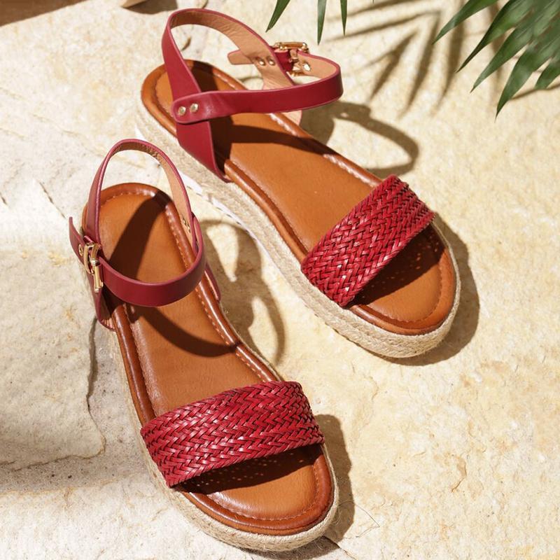 Women Flat Heel Buckle Espadrille Sandals Open Toe Casual Shoes