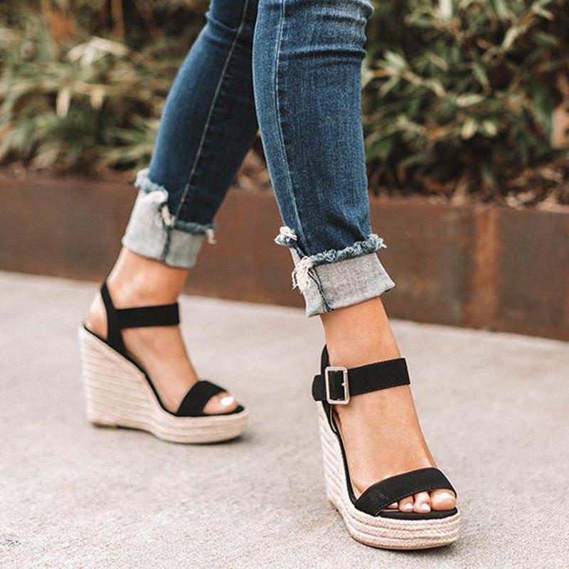 Elegant Adjustable Buckle Wedge Sandals