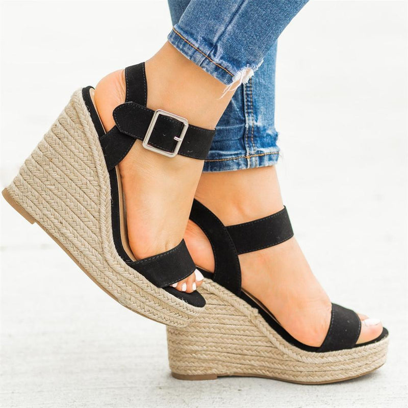 Elegant Adjustable Buckle Wedge Sandals