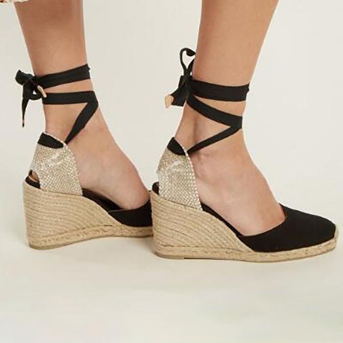 Women Flocking Wedge Sandals Casual Lace Up Shoes