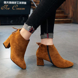 Women Fashion Nubuck Leather Ankle Height Pointed Toe Boots Pumps