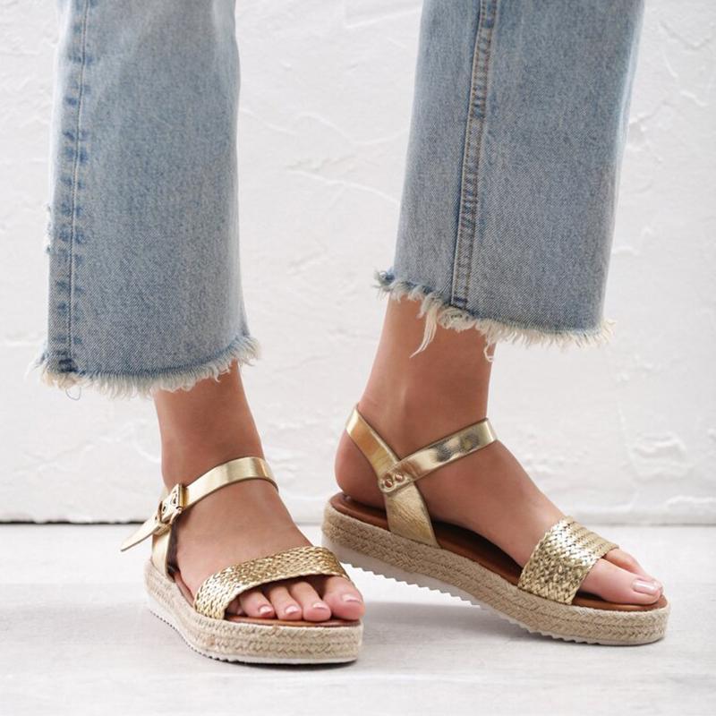 Women Flat Heel Buckle Espadrille Sandals Open Toe Casual Shoes