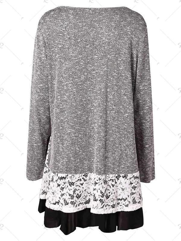 Plus Size Lace Insert Layered Tunic Knitwear - 3x