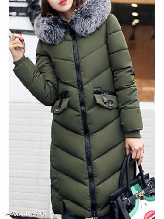 Women Hooded Quilted Longline Pocket Padded Coat