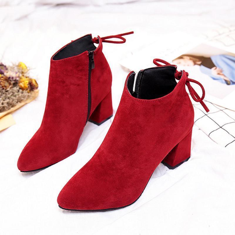 Women Fashion Nubuck Leather Ankle Height Pointed Toe Boots Pumps