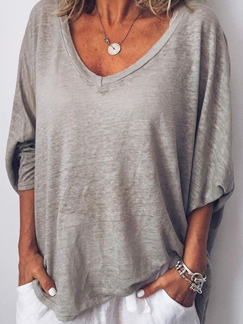 Women Long Sleeves V Neck Loose-Ness Fit Shirt Top Tunic