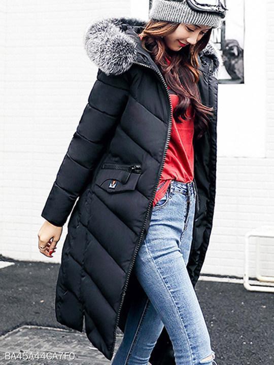 Women Hooded Quilted Longline Pocket Padded Coat