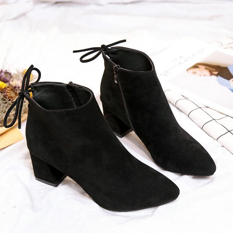 Women Fashion Nubuck Leather Ankle Height Pointed Toe Boots Pumps