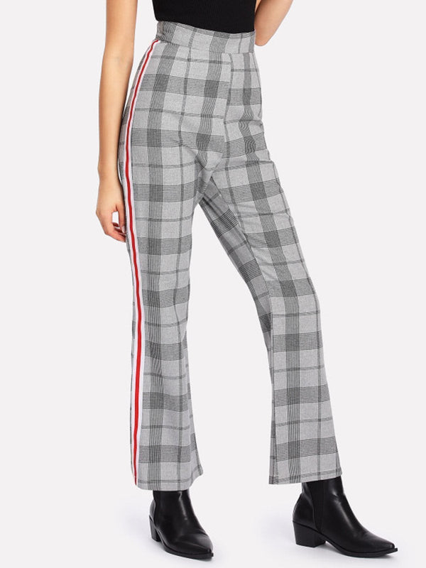 Women Gray Cotton Casual Checkered/Plaid Pants