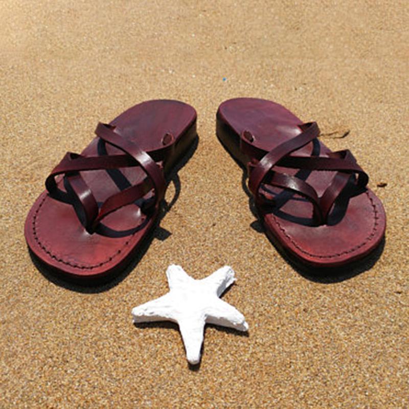 Women Leather Slippers Casual Flip Flops Shoes