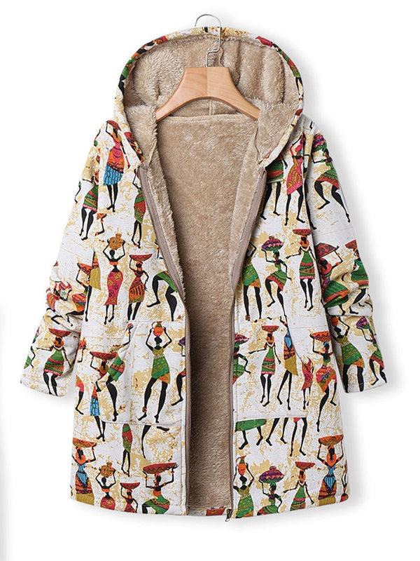 Printed Long Sleeve Casual Coat