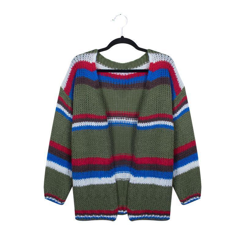 WOMEN KNITTED CASUAL SOLID COLOR-BLOCK CARDIGAN